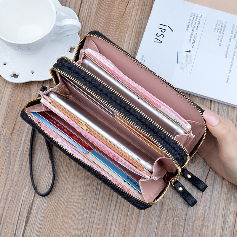 Women&#39;s wallet V Ladies mobile phone bag long ladies clutch bag star Double zipper hand strap bag Multiple color 697