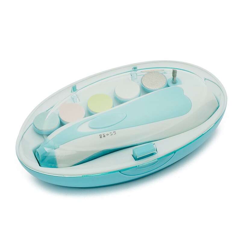 Elektrische Baby Nail File Clippers Met Licht 6 Slijpkoppen Nail Trimmer Voor Baby Peuter: Blauw