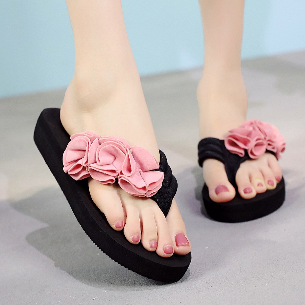 Tongs bohème antidérapantes pour femmes, chaussures d'intérieur, à semelles compensées, pour la plage, à la , été: Pink  / 40