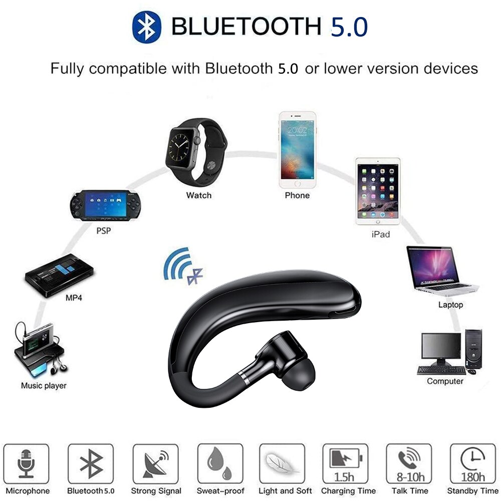 Bluetooth Earphones headphones Handsfree Earloop Wireless headset Drive Call Sports Earphones With Mic For All Smart Phones