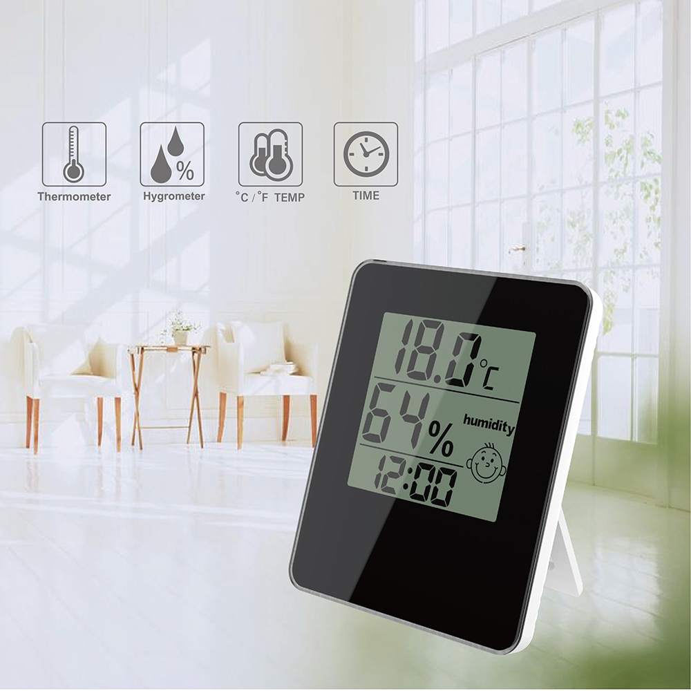 Digital Indoor Thermometer and Hygrometer with Desk Clock Temperature Sensor & Humidity Meter for Home Office Multifunction