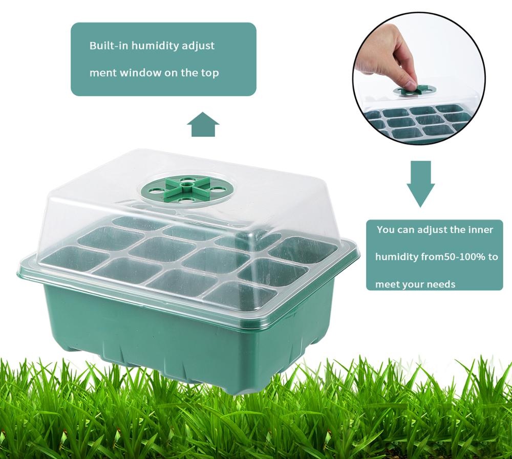 Bandeja semillero de 12 orificios para cultivo de plantas, maceta, germinación de semillas, Vivero, caja con tapa, jardín, balcón, 5 unidades