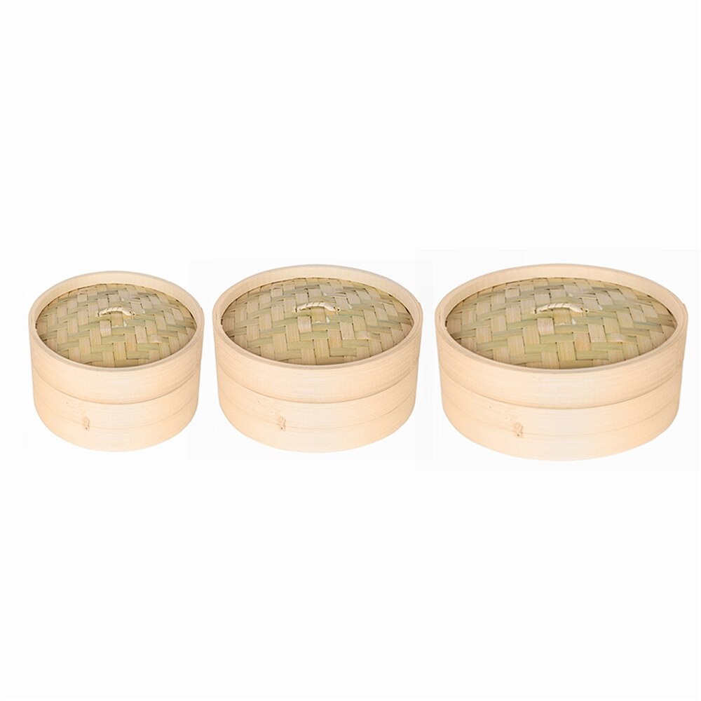 Vaporera china de bambú con tapa, utensilio de cocina de 10/15/20cm, escurridor para pescado, arroz y verduras