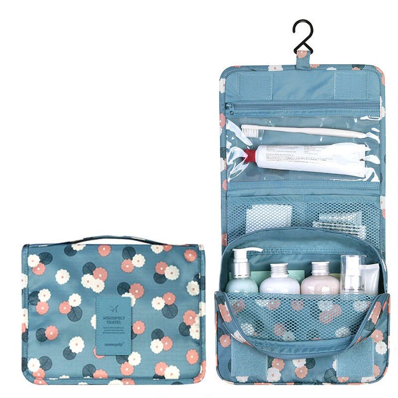 Travel wash Bag Collapsible Oxford Waterproof Portable Unisex Tote Zipper Pouch Mesh Storage package make up bag Thicker ver: daisy mint