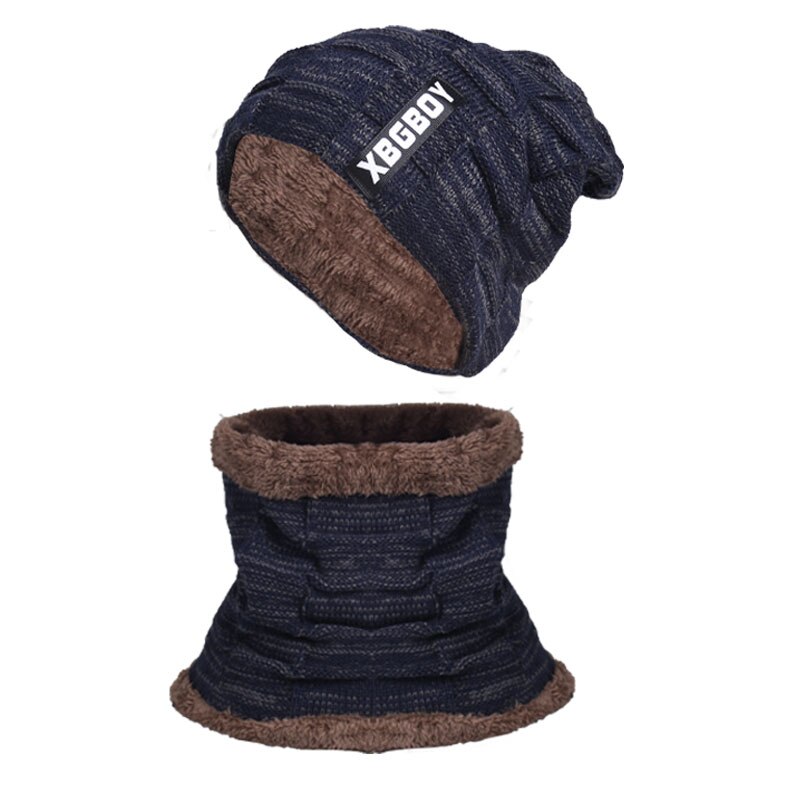 Vinter mössor scarf set varm stickad mössa döskalle halsvärmare med tjock fleecefodrad vintermössa och halsduk för män kvinnor