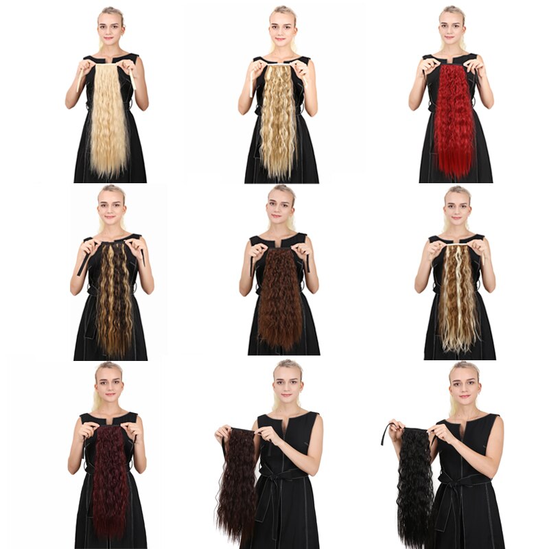 DIANQI Long Wavy Clip In One Piece Synthetic Hair Extension Ponytail Drawstring False Ponytail Wig With Hairpins