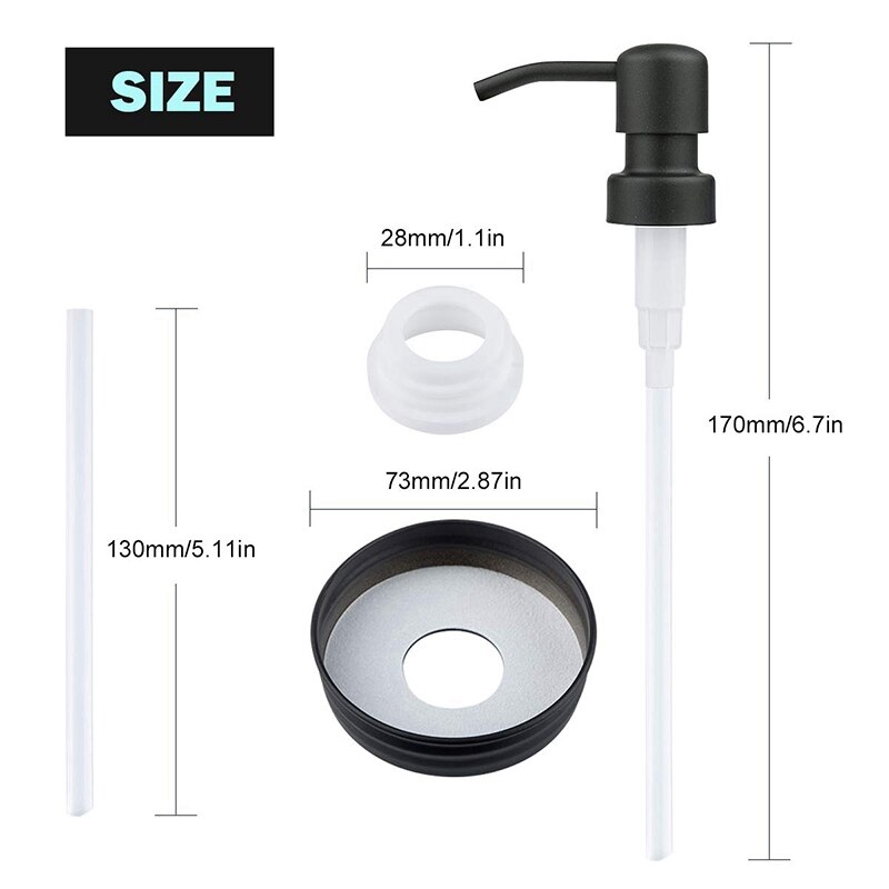 Mason Jar Soap Dispenser Lids, Rust-Proof 304 Stainless Steel with Black Metal Coated Pump and Lid Replacement, DIY Lotion Foami