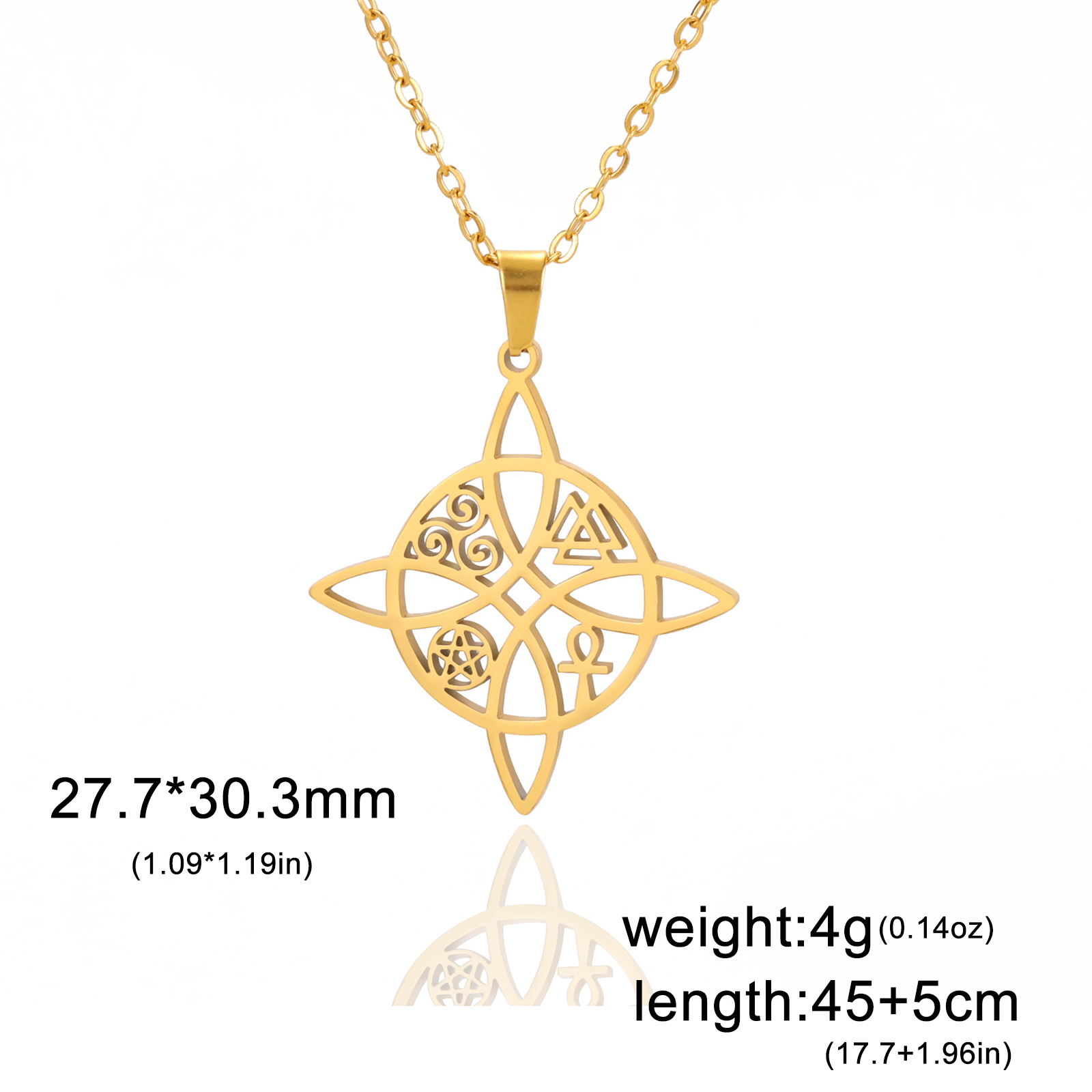 Clásico collar de nudo de bruja la Trinidad de la Media Luna masculina y femenina une amuleto de buena suerte joyas de acero inoxidable Amuleto de protección celta navideños de año: Oro champán