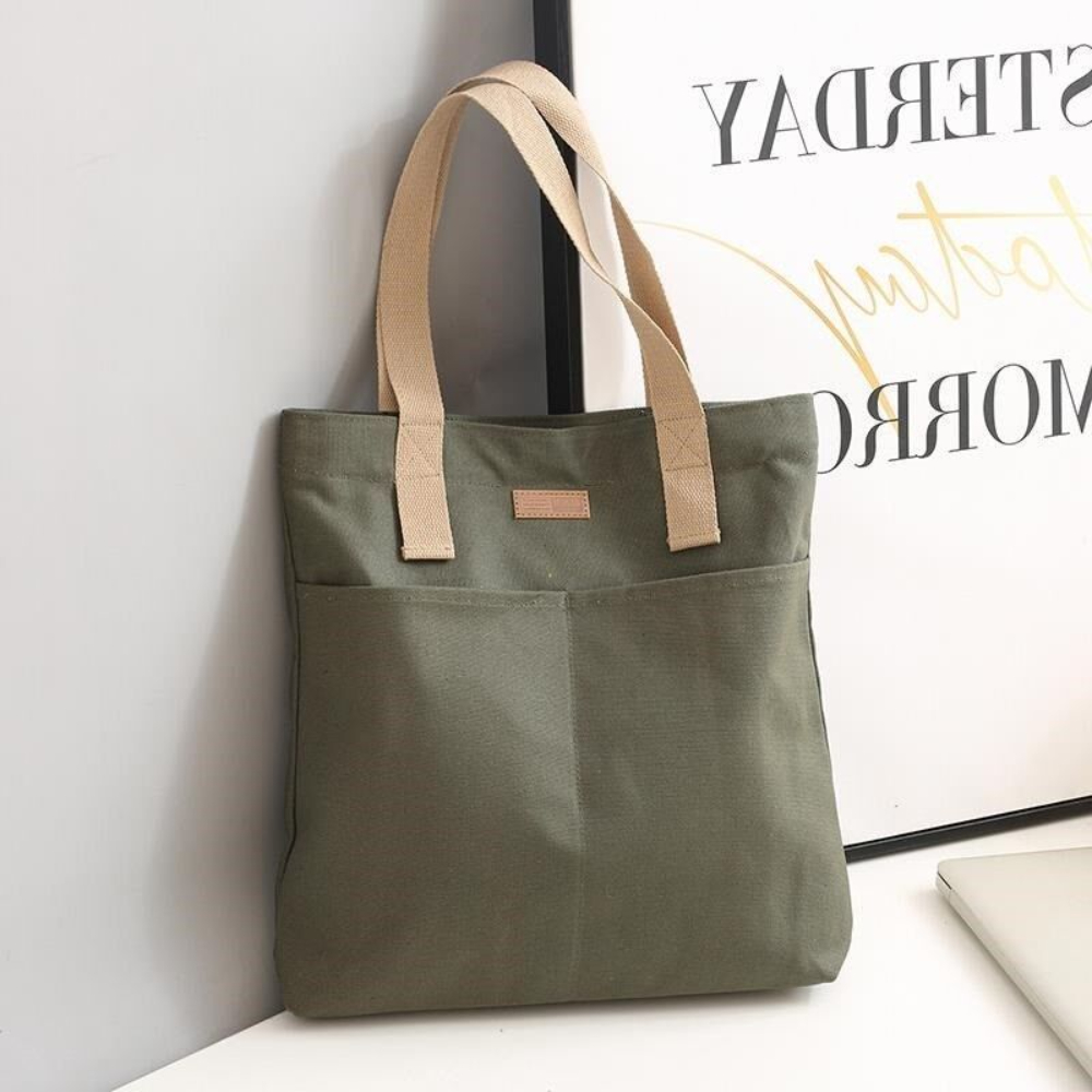 1Pc Women's Tote Bag Canvas Sewing Thread Large Capacity Advanced Sense Handbag Convenient Practical Female's Commuter Bag: green