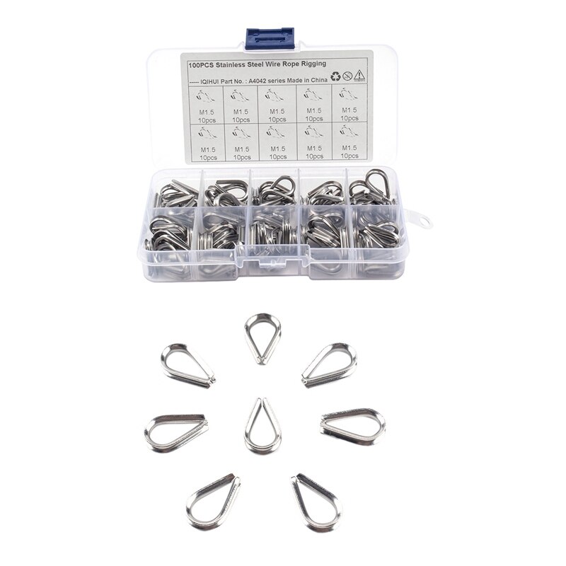 GTBL 100 Pieces Cable Thimbles Wire Rope Thimbles M1.5 304 Stainless Steel Thimble Diameter Wire Rope Cable Thimbles Rigging