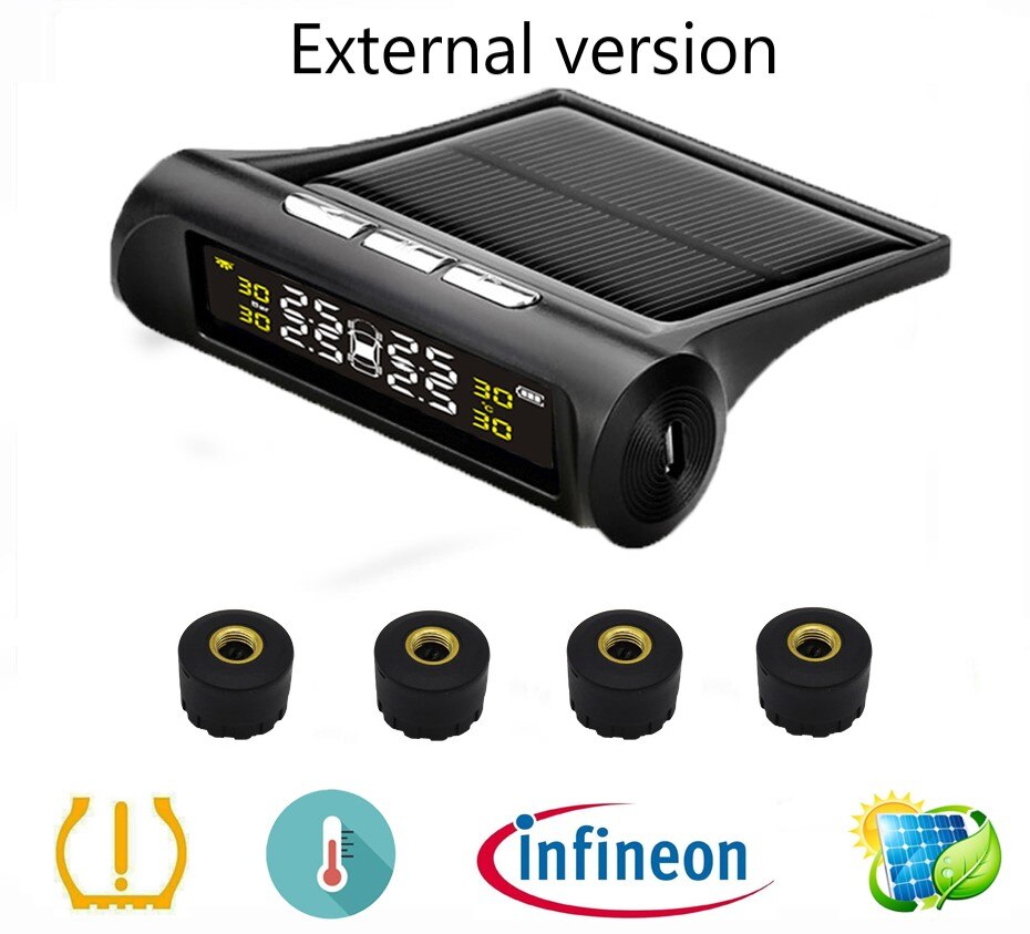 Visture Solar TPMS Monitor de alarma de presión de neumáticos, sistema de presión de neumáticos, Monitor de presión de neumáticos, Sensor interno externo Q01W Q01N S05N: S05N Internal