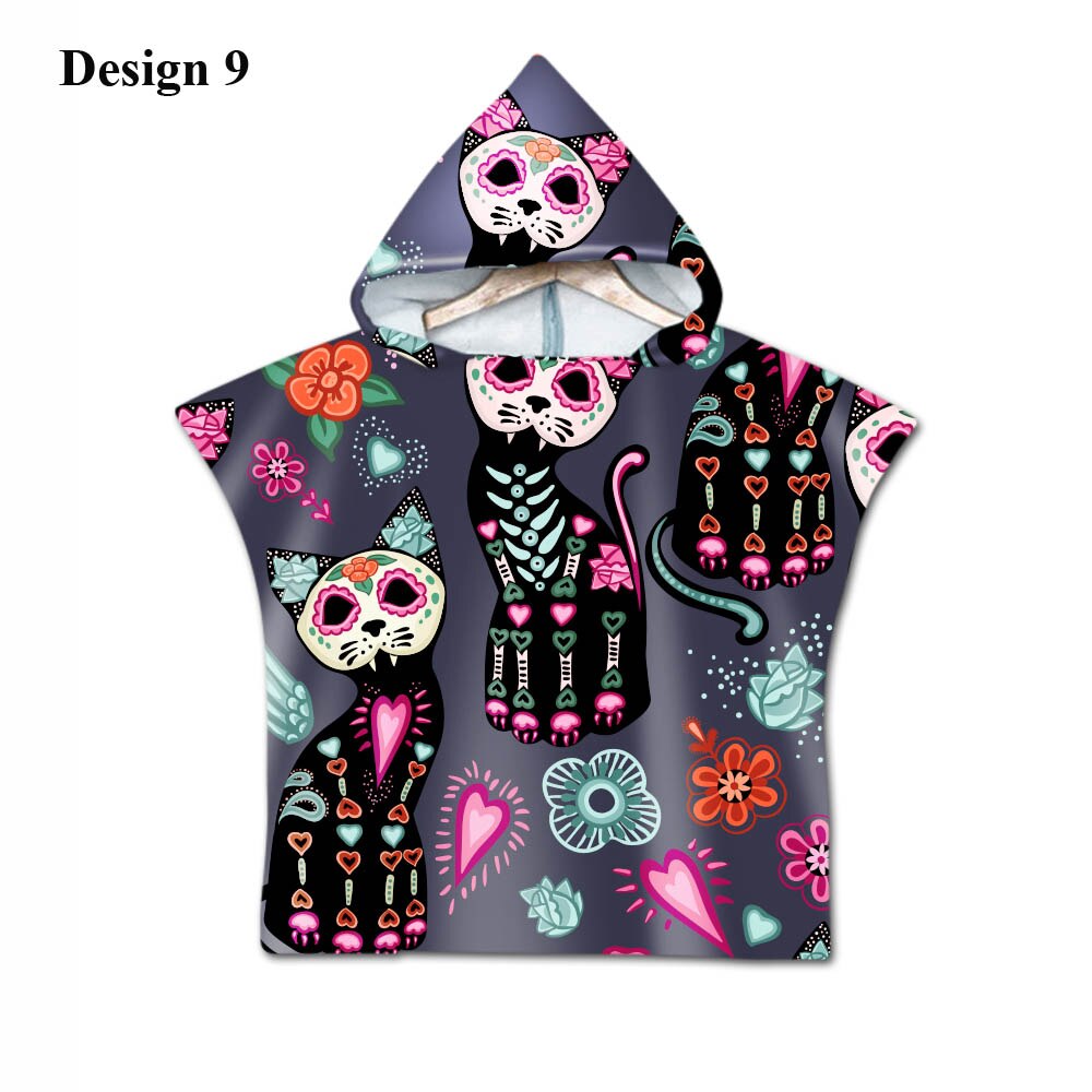 Gotisk cool halloween skræmmende kat skelet kranium baby børn børn hættehåndklæde pool bad strand poncho håndklæde kappe: Design 9