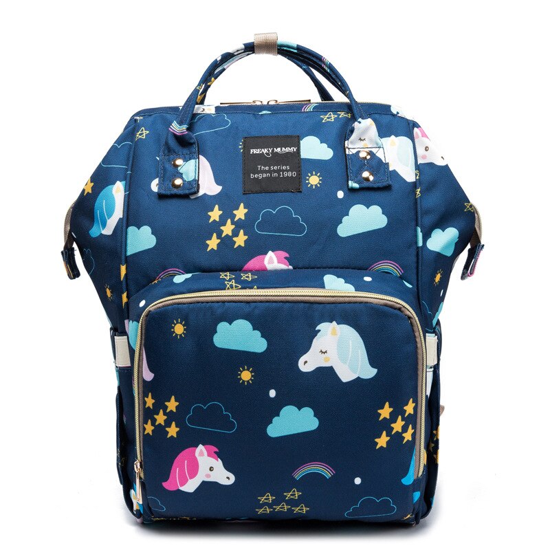 Usb Luiertassen Rugzak Opvouwbare Zonnebrandcrème Baby Bed Wieg Tas Grote Capaciteit Isolatie Verpleging Wandelwagen Zak Met Aankleedkussen: Dreamy Horse Dark Blue