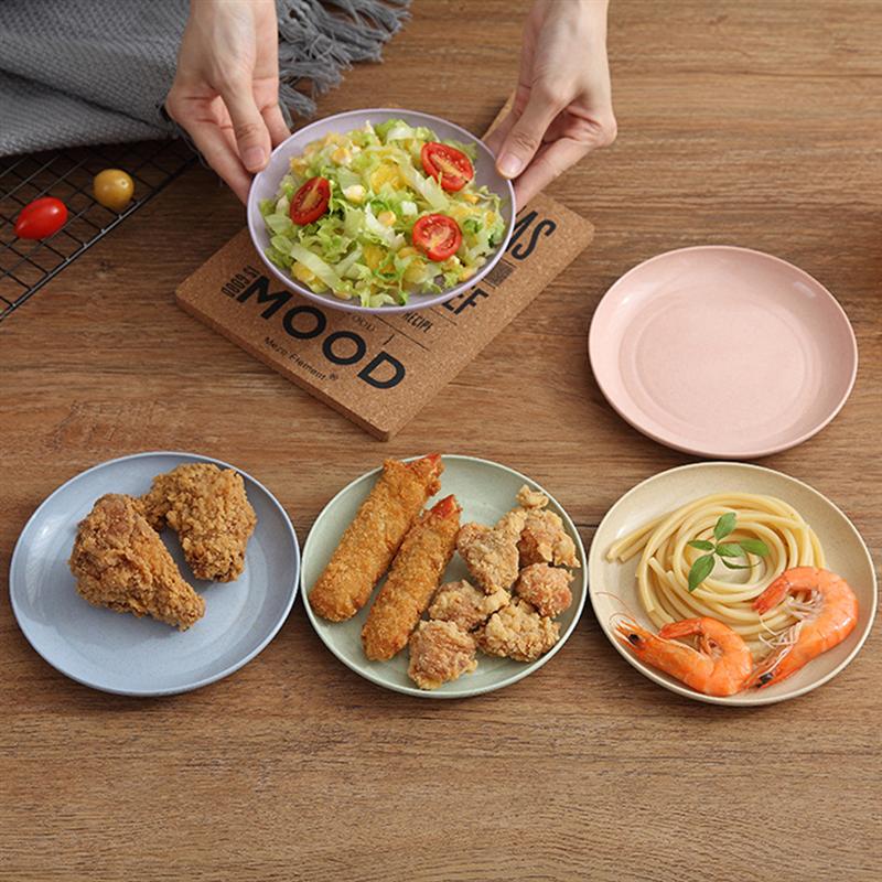5pcs/set Wheat Straw Plates in Various Color Eco-Friendly Simple Dishes sets plate dish set dinnerware Tableware set