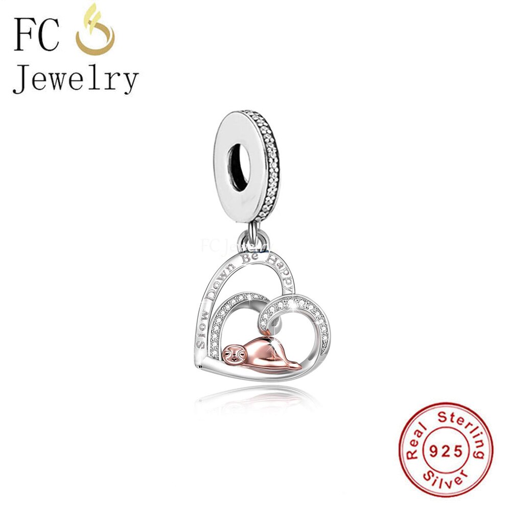 Fc Schmuck passendes Original Charme-Armbinde 925 Sterling silber faultier auf herz langsam Nieder Sein glücklich perle für inspirierende berloque-herstellung