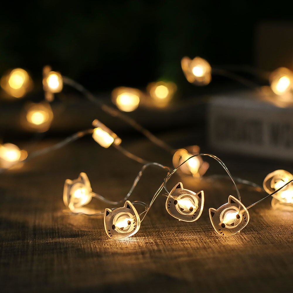 2M 20LEDS Cat Copper Wire String Lights LED Fairy Lights Christmas Wedding Party Home Decoration Lights Battery Powered