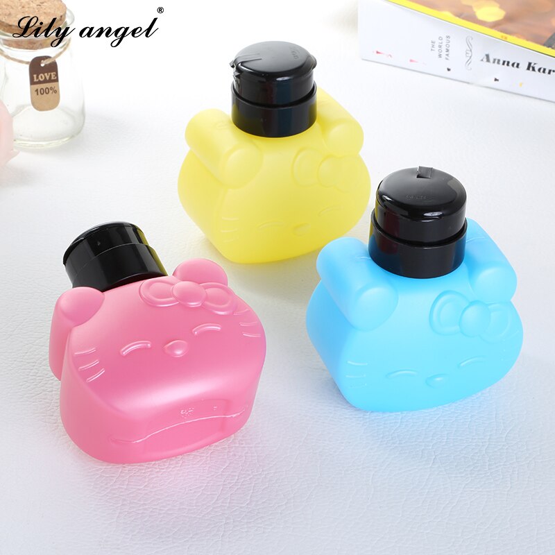 1 Pcs 300 Ml Hello Kittly Stijl Lege Pomp Dispenser Liquid Uv Gel Polish Nail Art Polish Remover Cleaner Aceton fles