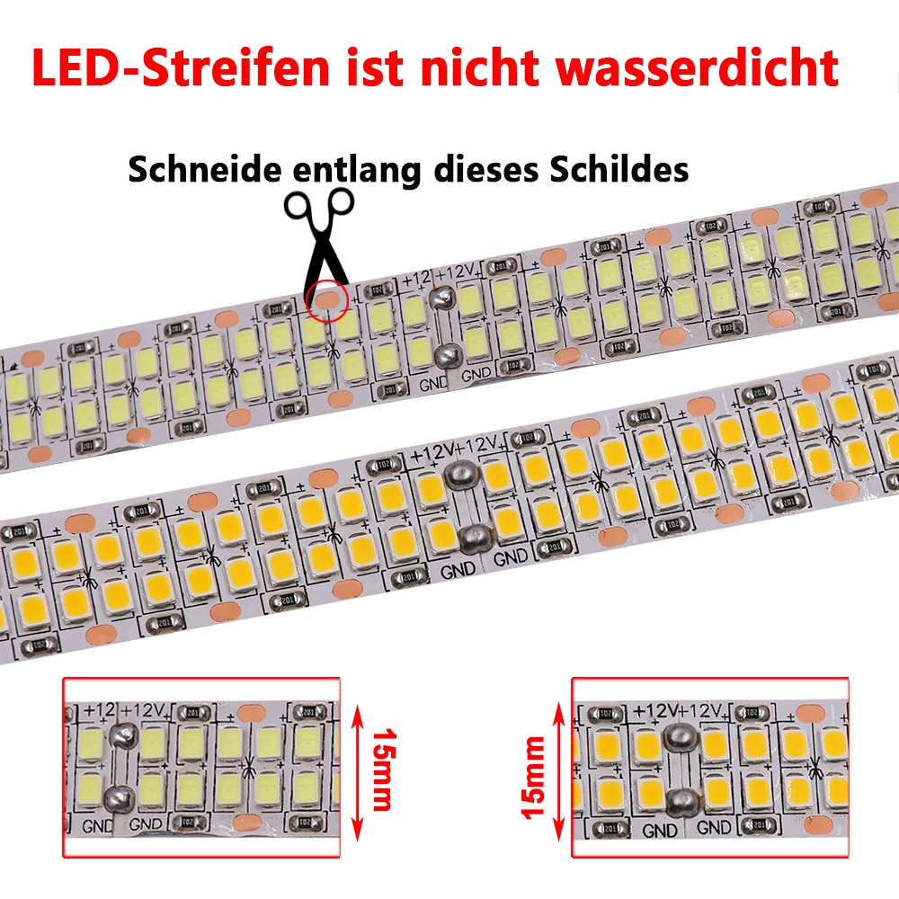 480 LEDs/m SMD 2835 LED-Streifen 24 V 12 V 5 m 2400 LEDs zweireihig flexibler LED-Streifen 1200 LEDs 900 LEDs Bandband Projektbeleuchtung