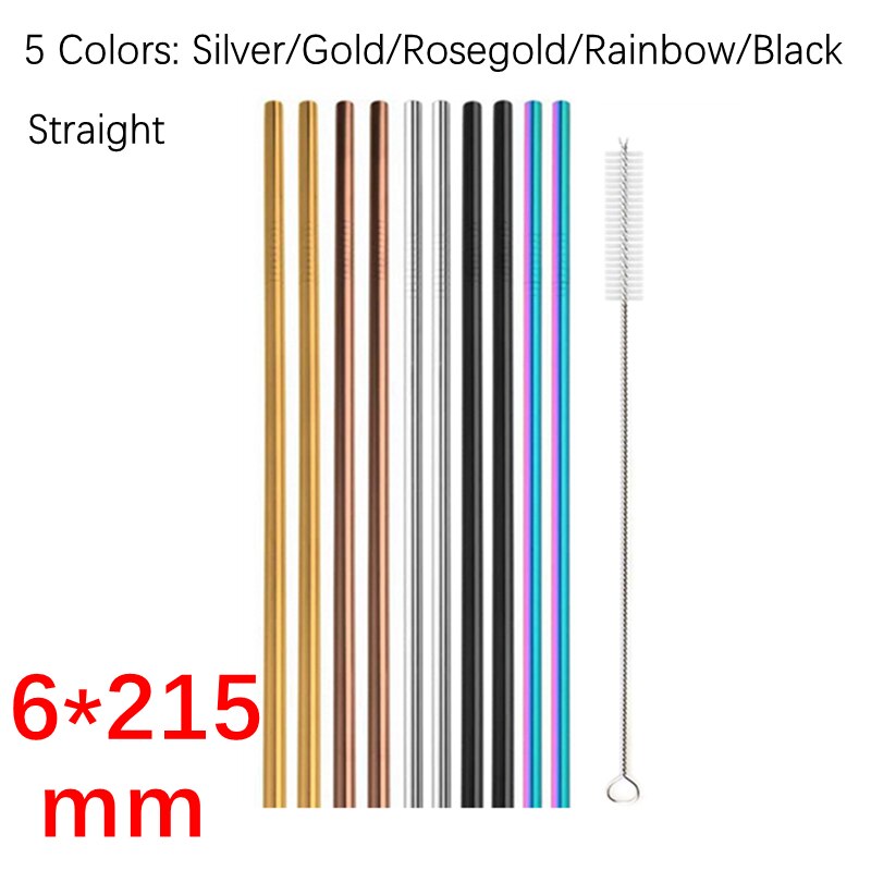 Large Wide Reusable Metal Smoothie Straws Reusable Eco-friendly 304 Stainless Steel Boba Bubble Straw for Bar Drinking Accessory: 6mm 5Color Straight
