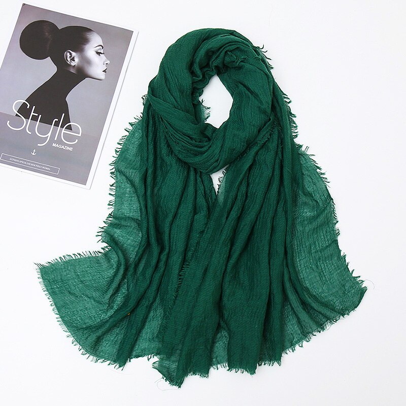 Plain Crinkle Cotton Scarf Women Muslim Hijab Large Size Tassel Scarves Stoles Pleated Islamic Bandana 10pcs/Lot: 7