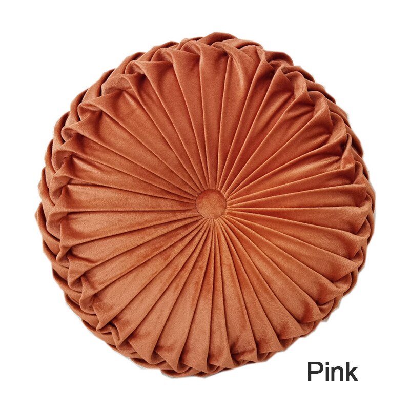 Coussin rond plissé en velours de 38cm, Textile de maison, couleur unie, coussin de maison, canapé-lit, oreiller de taille pliable européenne: 04