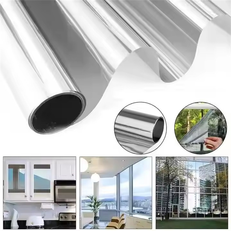 【Plata】Película de privacidad para ventana de vidrio, espejo diurno unidireccional, Control de calor reflectante, bloqueo solar, adhesivo estático no adhesivo