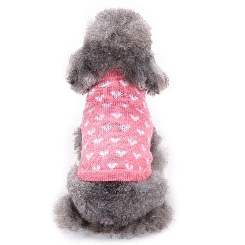 Kleine hondentrui kerst winter warm kostuum acryl trui breien haken kleding roze liefdeshart ronde hals kleding
