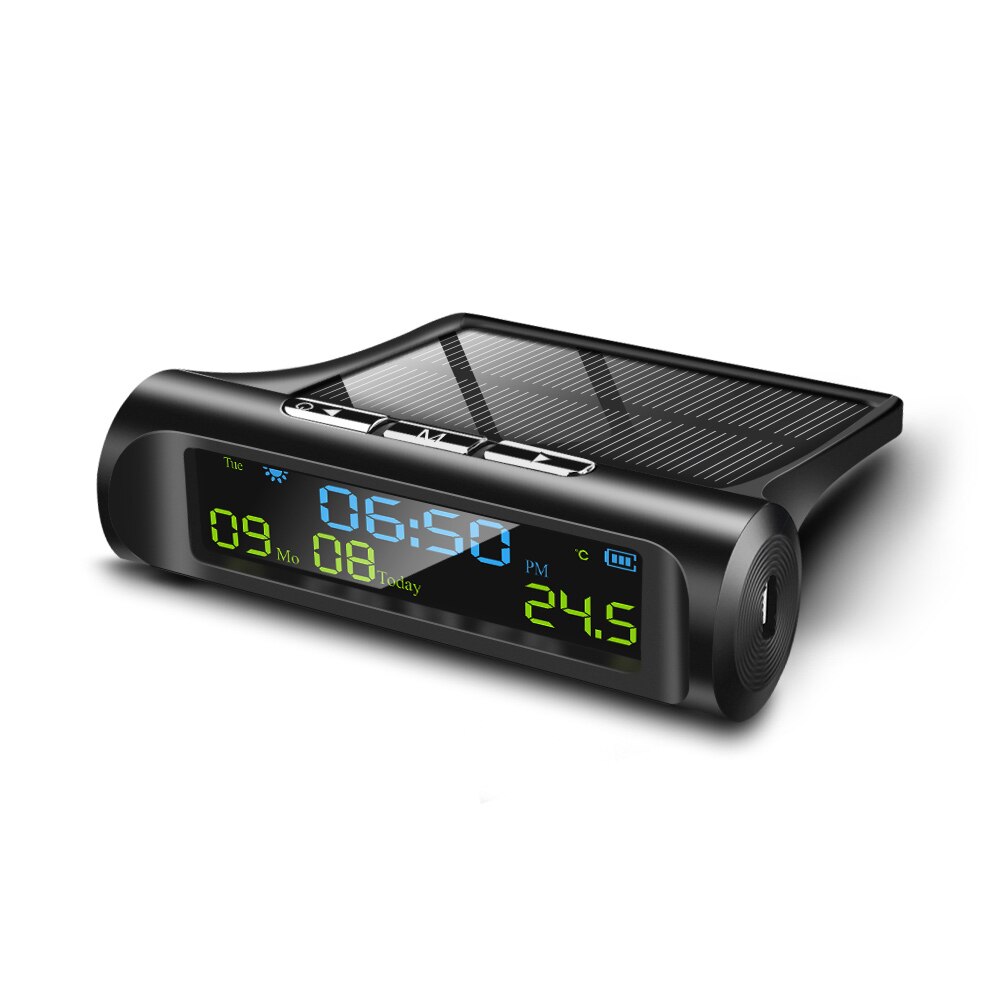 Pantalla LED Digital 3 en 1 portátil, reloj Solar para coche, termómetro, indicador, medidor de Panel para coche: Default Title