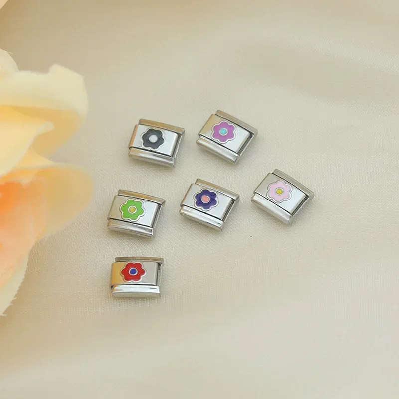 Hapiship DIY Pretty Colors Flower Italian Charm Links Fit 9mm Bracelet Stainless Steel Jewelry Making DJ861