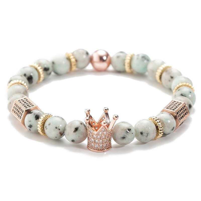 Crown Natuursteen Mannen En Vrouwen Bedelarmband Keizer Steen Micro-Ingelegd Koperen Armband Cubic Oxide Hao armband Faith: Speckled gray