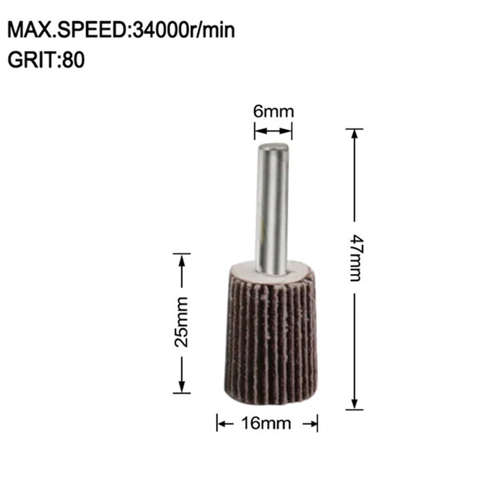 Ruedas de pulido con solapa de lijado, disco de lijado, papel de lija, vástago de 6mm, cabezal de muela abrasiva de grano 80 para herramienta rotativa, 1 ud.: Marrón