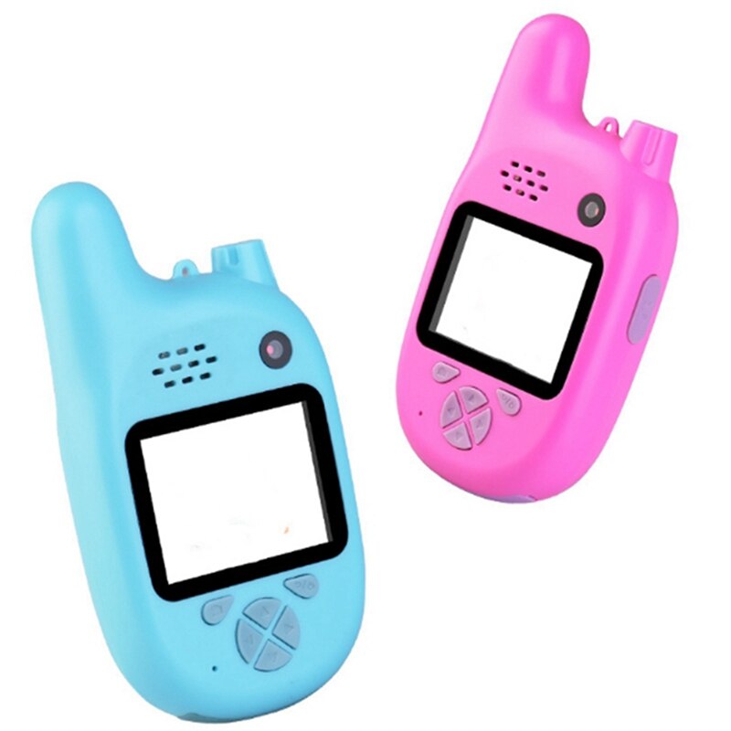 Juego de 2 Walkie Talkie para niños, videocámara, Mini Video HD, juguetes, Walkie Talkie, videocámara MP3, música, azul y rosa