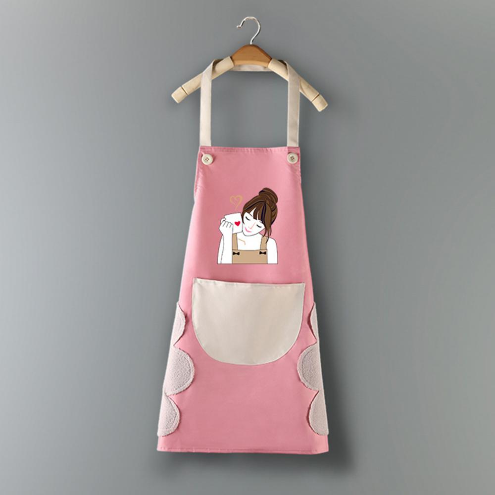 1Pcs Waterproof Anti-Oil Kitchen Apron Cartoon Girl Women Home Kitchen Aprons Waist Bib Nail Shop Apron for Women Baking