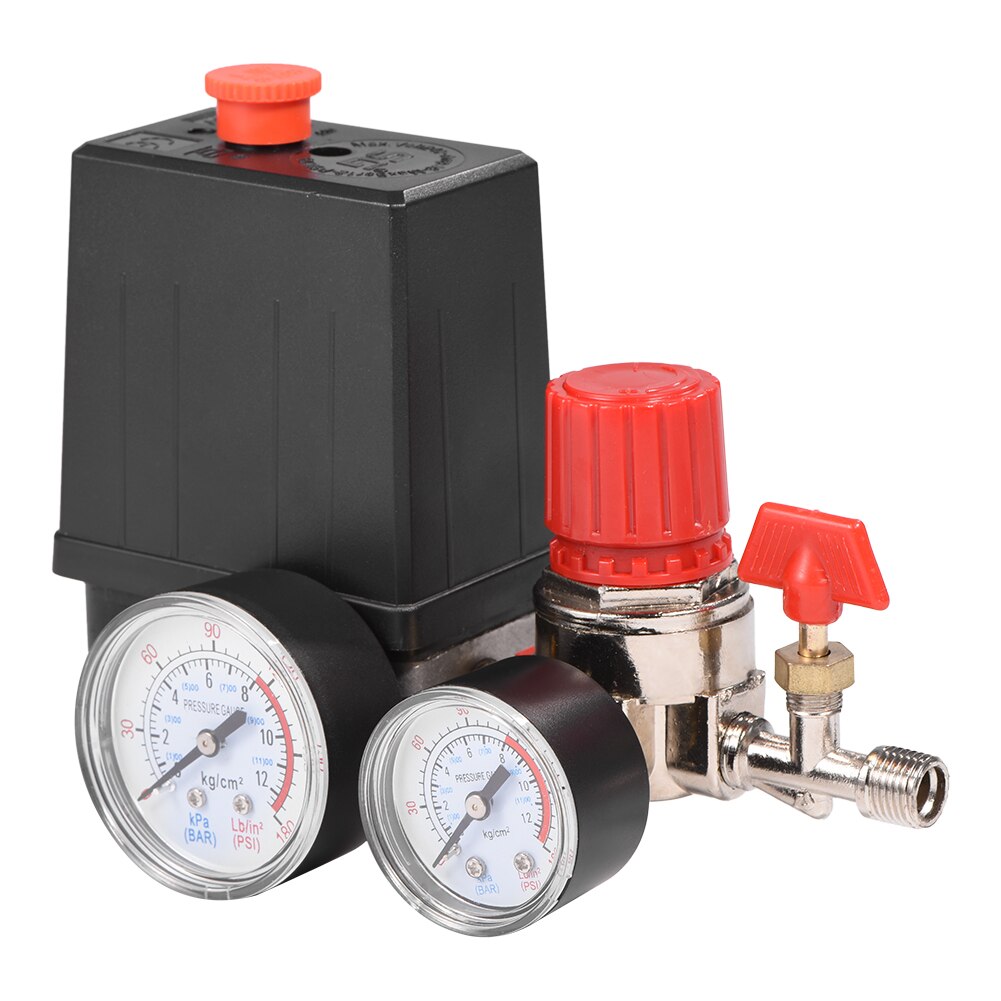Small Air Compressor Pressure Switch Control Valve Regulator With Gauges Control Switch Compressor Fittings Safety Motor Driven