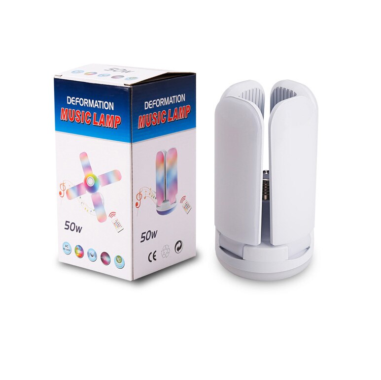 Bluetooth musique ventilateur lumière 50W E27 RGB Bluetooth musique plafonnier LED 4 feuilles déformé ampoule lampe musique télécommande lampe ampoule