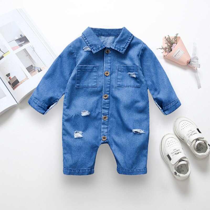 Diimuu Baby Kinderen Jongens Kleding Rompertjes Peuter Kids Overalls Denim Broek Casual Jumpsuits Lange Mouw Mode Broek: 0-3 Months