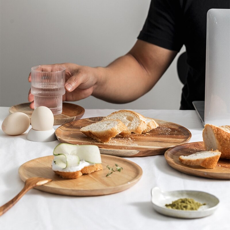 Japanese-style Solid Wood Plate Eco-friendly Tray Round Plate Acacia Wood Large For Family Kitchen Tool