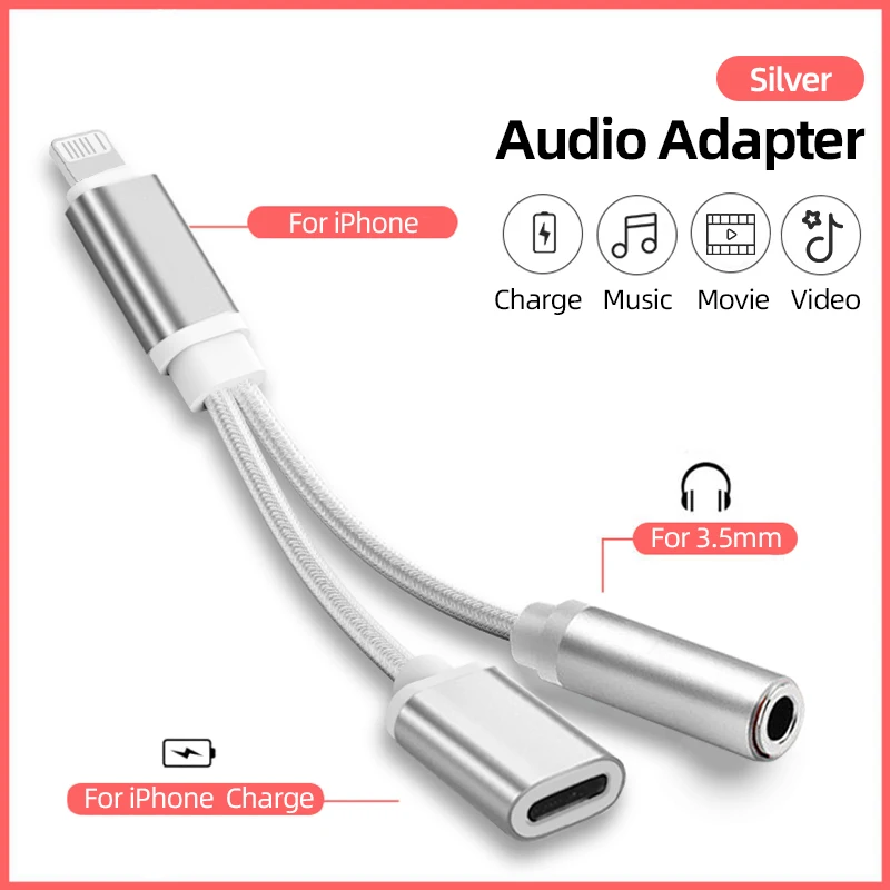 Adapter audio 2 w 1 dla IOS na gniazdo słuchawkowe 3,5 mm dla iPhone 14 13 12 11 Pro Max X XS XR SE 8 Plus Konwerter szybkiego ładowania: green