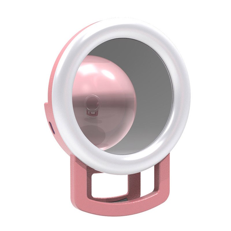 Selfie LED Ring Fill Light Portable Mobile Phone Selfie Lamp 3 Levels Lighting Luminous Mirror Ring Clip Rechargeable For IPhone: pink