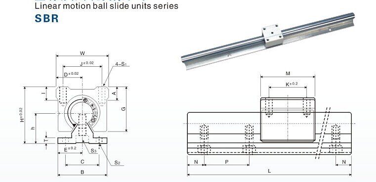 SBR16 linear guide rail: 2pcs SBR16 - 250mm linear guide + 4pcs SBR16UU block for cnc parts
