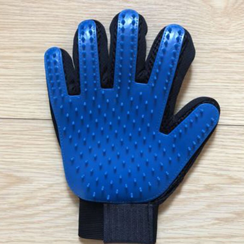 Guante de cepillo azul para animales y gatos, cepillo de limpieza, guantes de silicona para dedos para gatos, perros, removedor de pelo de mascotas, guante para acicalamiento de gatos: Blue right hand