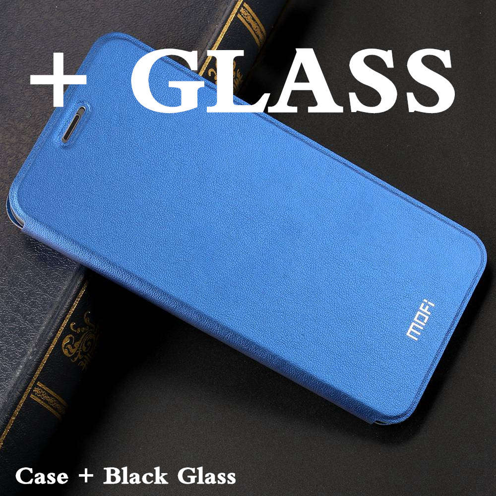 MOFi for Xiaomi Redmi 5 Plus Case for redmi 5 plus flip case cover Leather Capas coque for xiomi redmi 5 plus housing original: Blue with Glass