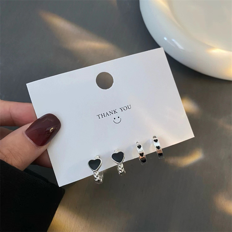 4Pcs/set Stainless Steel Aesthetic Zircon Crystal Hoop Earrings for Women Egirl Y2K Cool Daily Wear Jewelry Accessories: Imitation Rhodium Plated