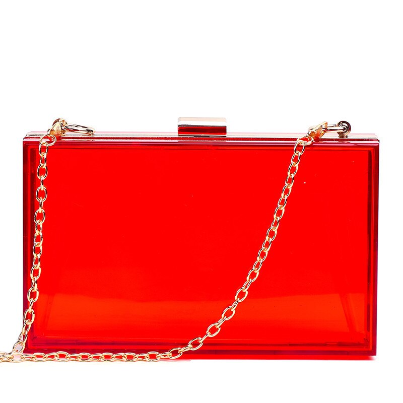 Transparent Acrylic Bags Clear Clutches Evening Bags Wedding Party Handbags Chain Women Shoulder Bags Purses 9 Colors: Transparent Red