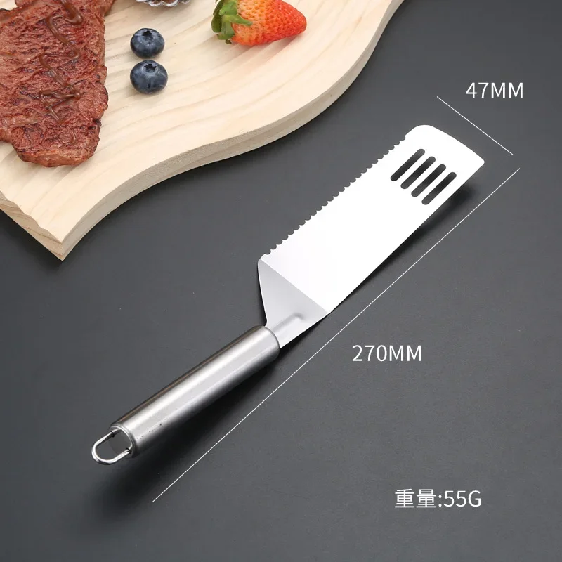 Espátula ranurada de acero inoxidable para pescado, pescado plano, rebanada de carne, espátula para freír, pala giratoria, suministros de cocina, utensilios de cocina