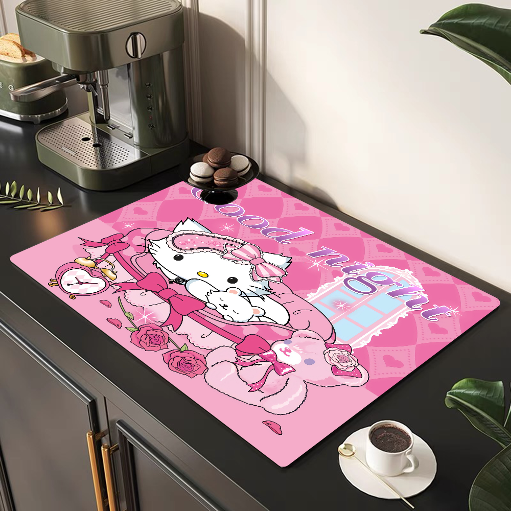 Hello Kitty Printed Dish Drying Mat Super Absorbent Coffee Drain Pad Tableware Quick Dry Rug Kitchen Dinnerware Placemat