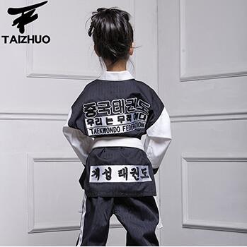 Taekwondo Dobok Clothes Child ITF Karate Suit Taekwondo Uniform Karate Clothes White TKD Clothing: Black / XS/S