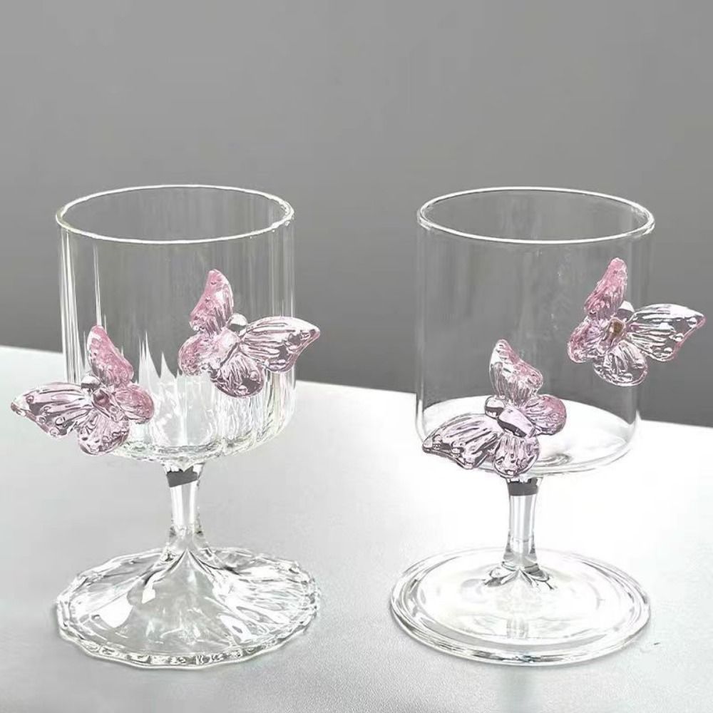 Light Luxury Glass Goblet With Butterfly Ornament Heat-Resistant Stripe Wine Glass Household Cold Drink Glasses Party Supplies