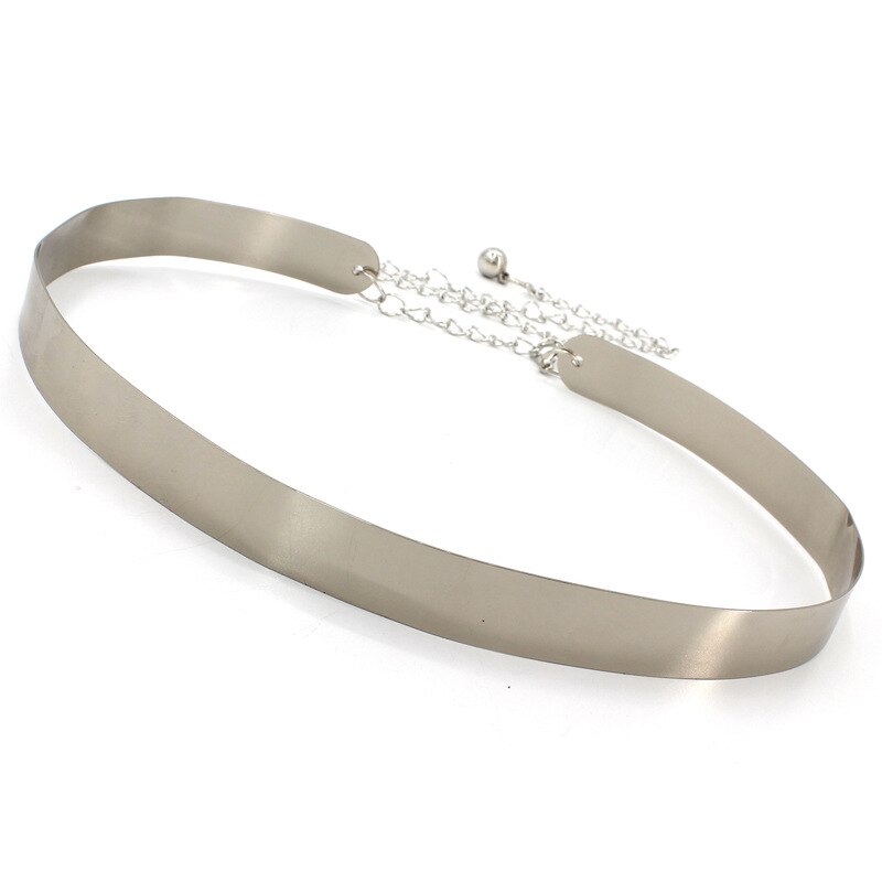 Women Punk Full Metal Mirror Skinny Waist Belt Metallic Silver Gold Plate 2cm 3.5cm Wide Chains Lady Ceinture Sashes For Dresses: 2cm-silver