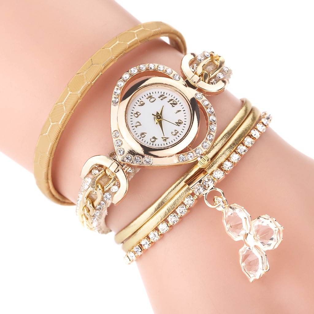 Ccq Top Vrouwen Armband Horloges Dames Klaver Lederen Band Strass Quartz Polshorloge Luxe Mode Quartz Horloge